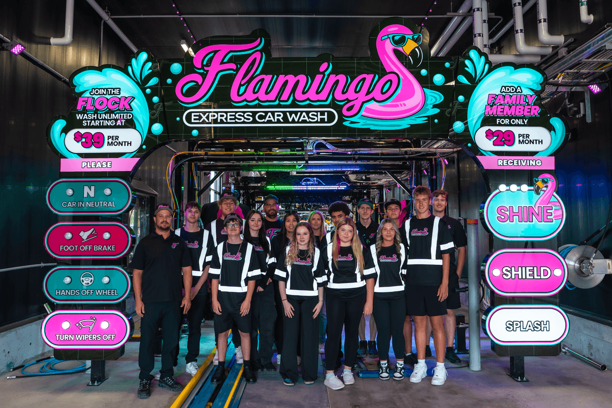 Flamingo Express team at the car wash facility in Winnipeg